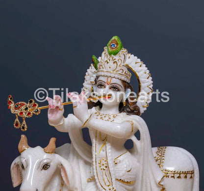 Lord Krishna 12" Vietnam Pure White Marble Idol
