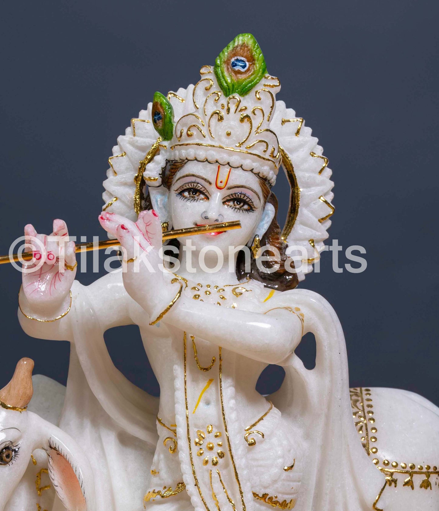 Lord Krishna 12" Vietnam Pure White Marble Idol