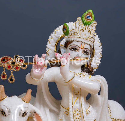 Lord Krishna 12" Vietnam Pure White Marble Idol