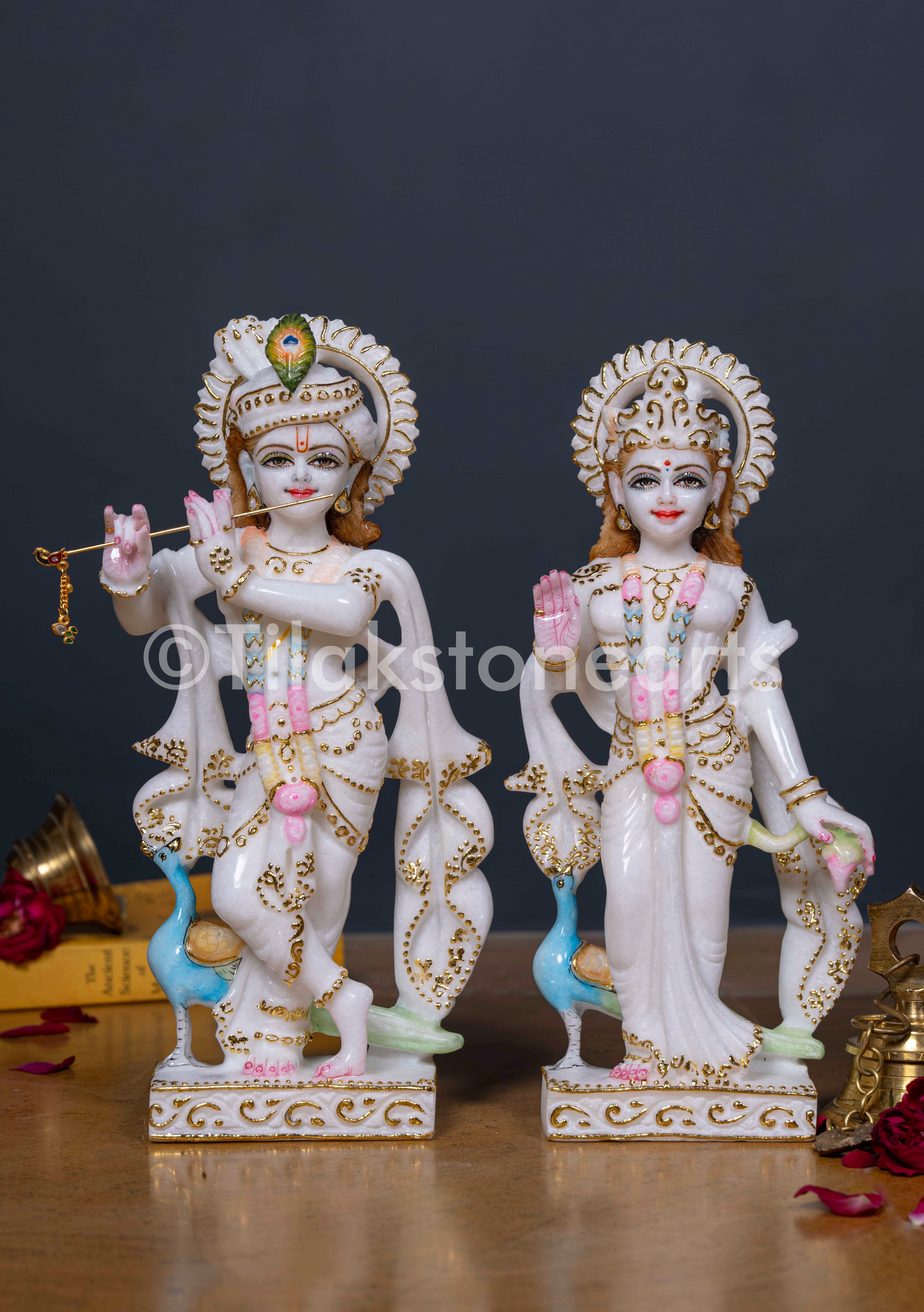 Radha Krishna 12" Vietnam Pure White Marble Idol