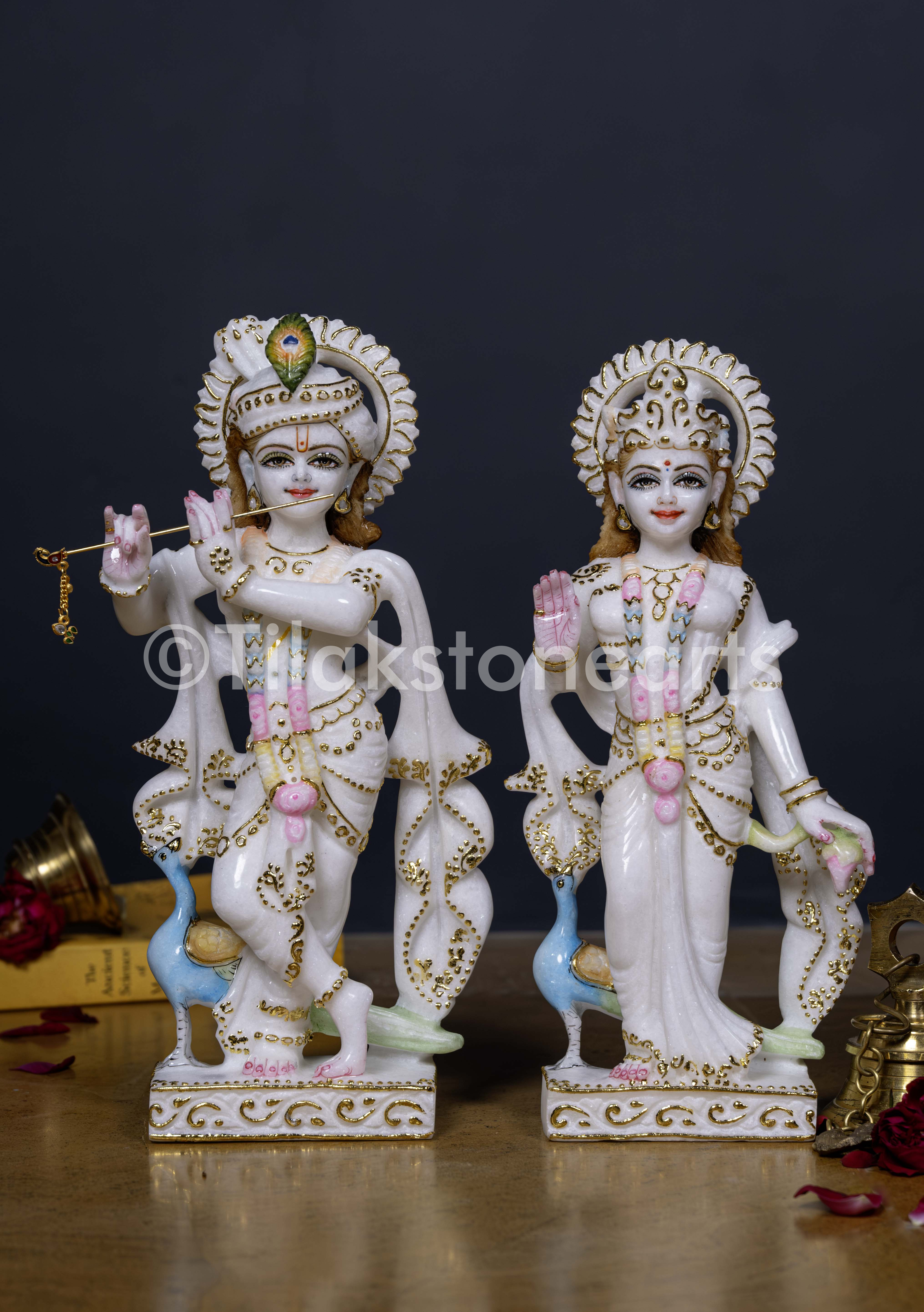 Radha Krishna 12" Vietnam Pure White Marble Idol