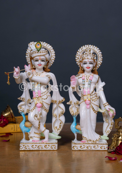 Radha Krishna 12" Vietnam Pure White Marble Idol