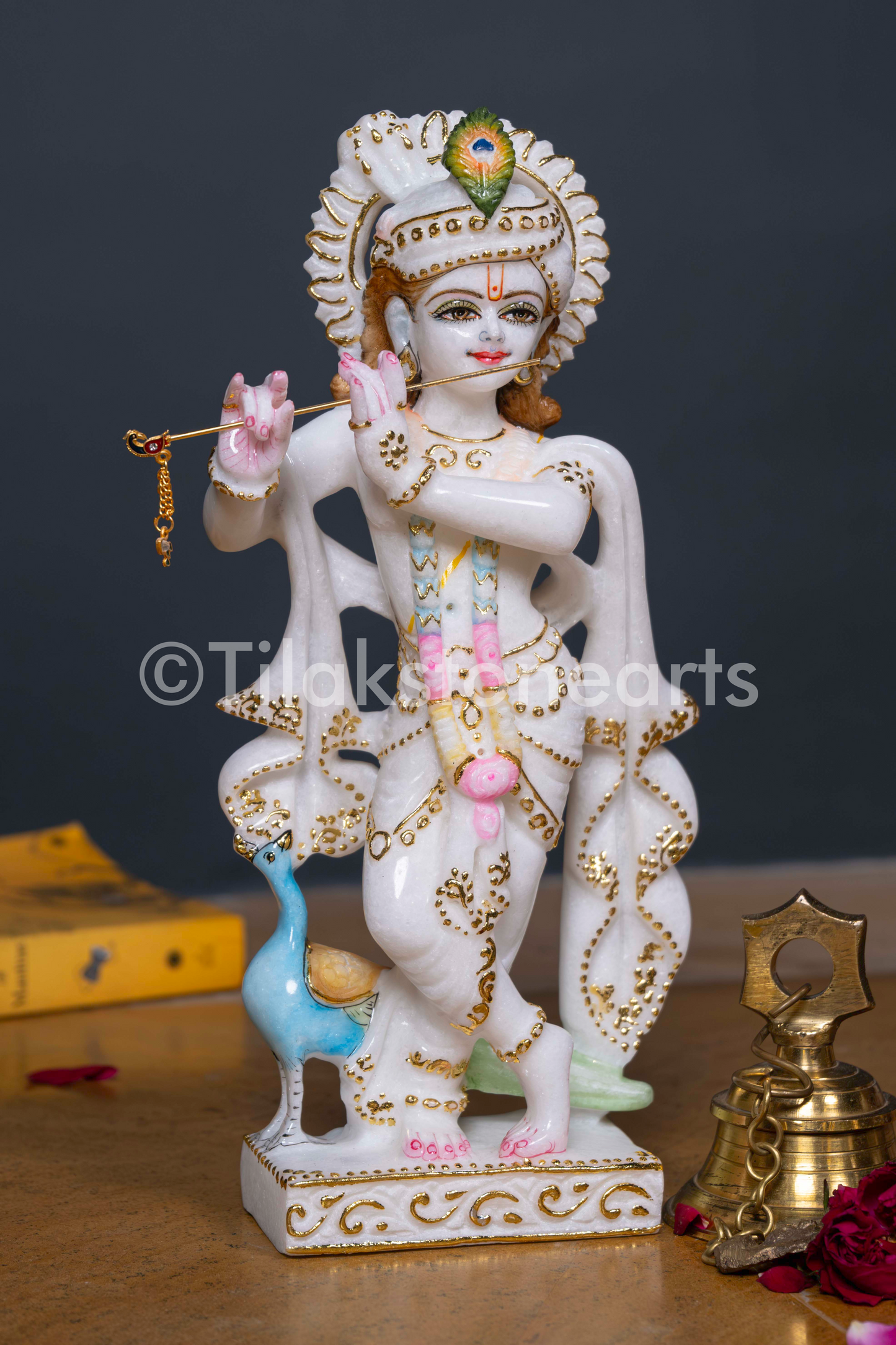 Radha Krishna 12" Vietnam Pure White Marble Idol