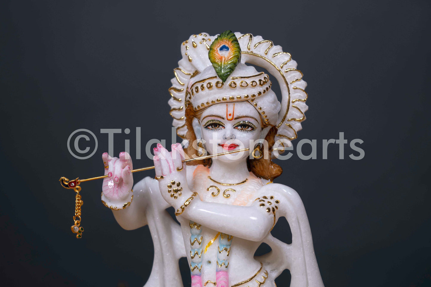 Radha Krishna 12" Vietnam Pure White Marble Idol