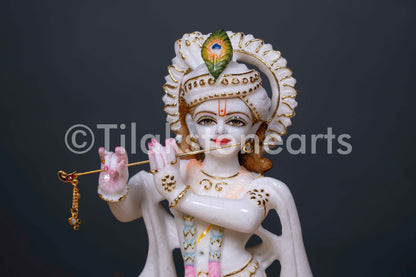 Radha Krishna 12" Vietnam Pure White Marble Idol
