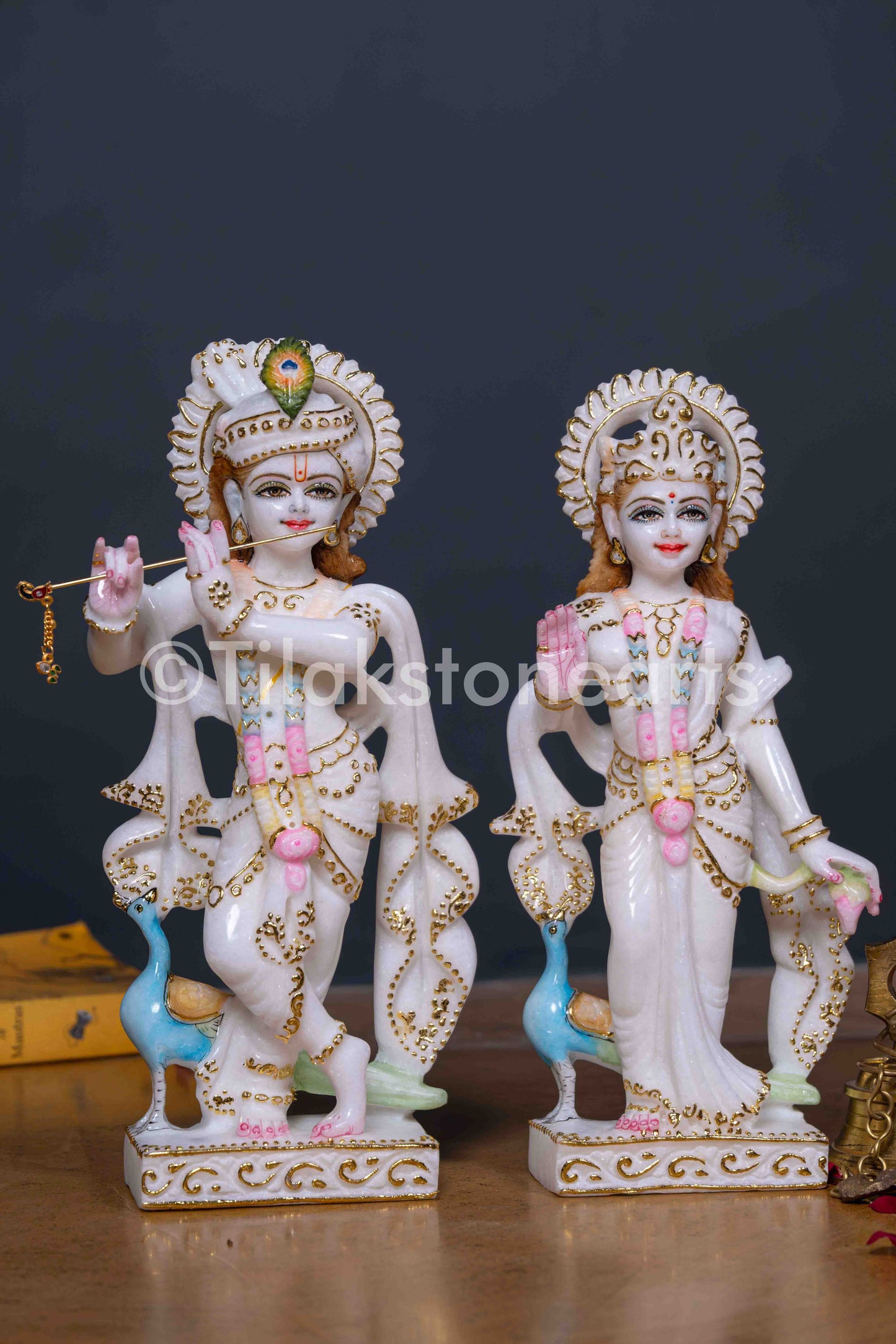 Radha Krishna 12" Vietnam Pure White Marble Idol