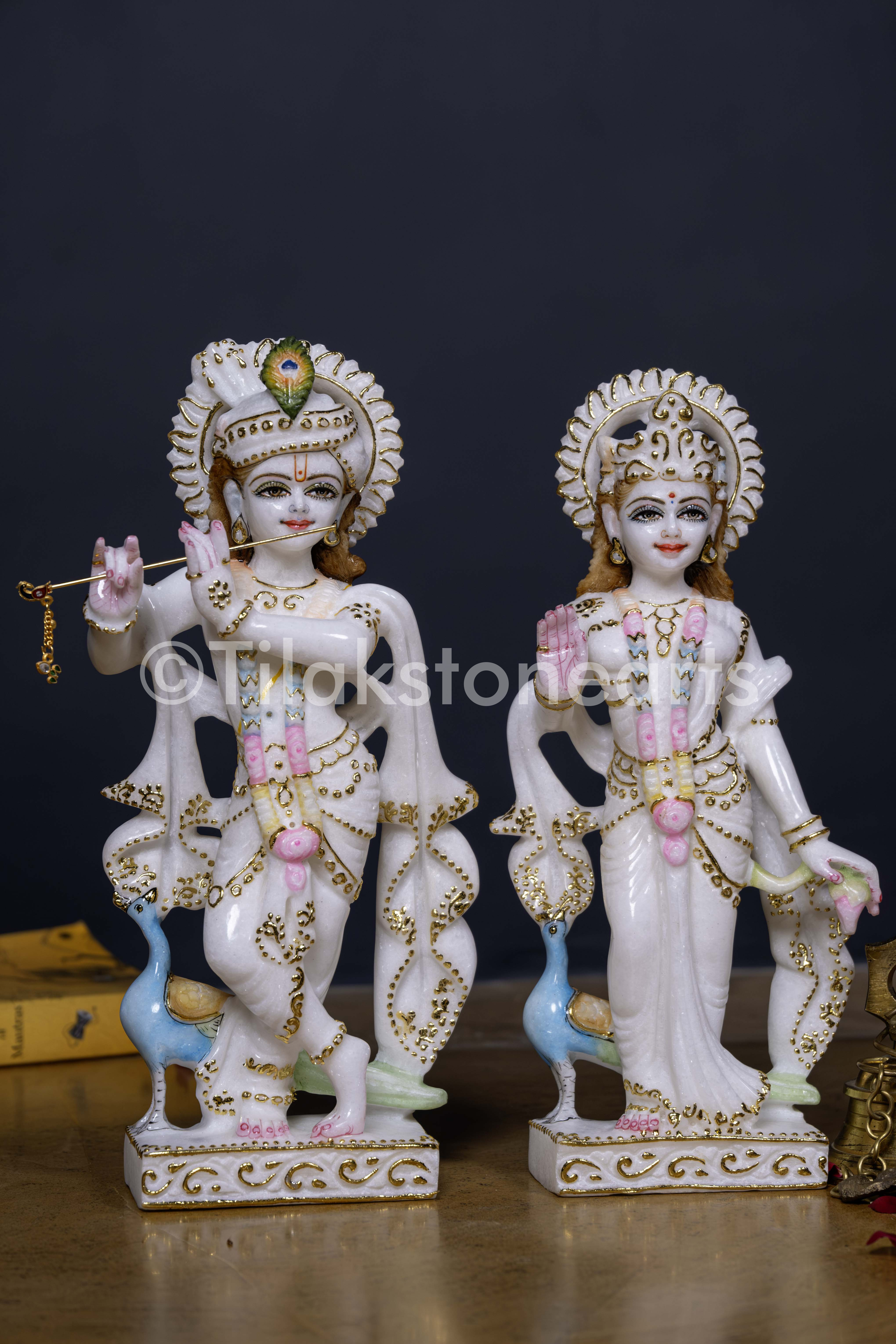 Radha Krishna 12" Vietnam Pure White Marble Idol
