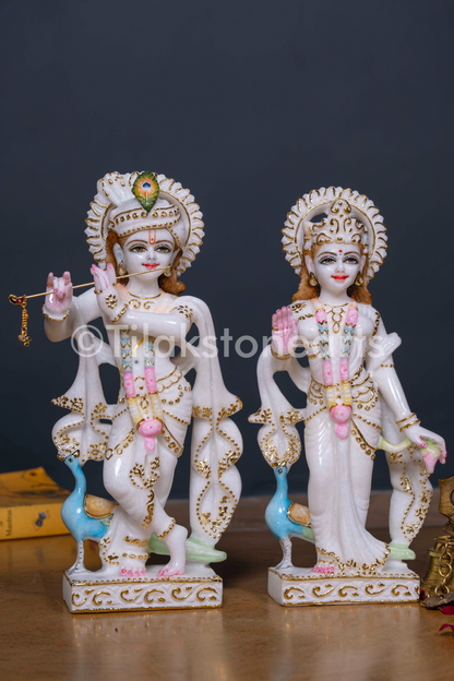 Radha Krishna 12" Vietnam Pure White Marble Idol