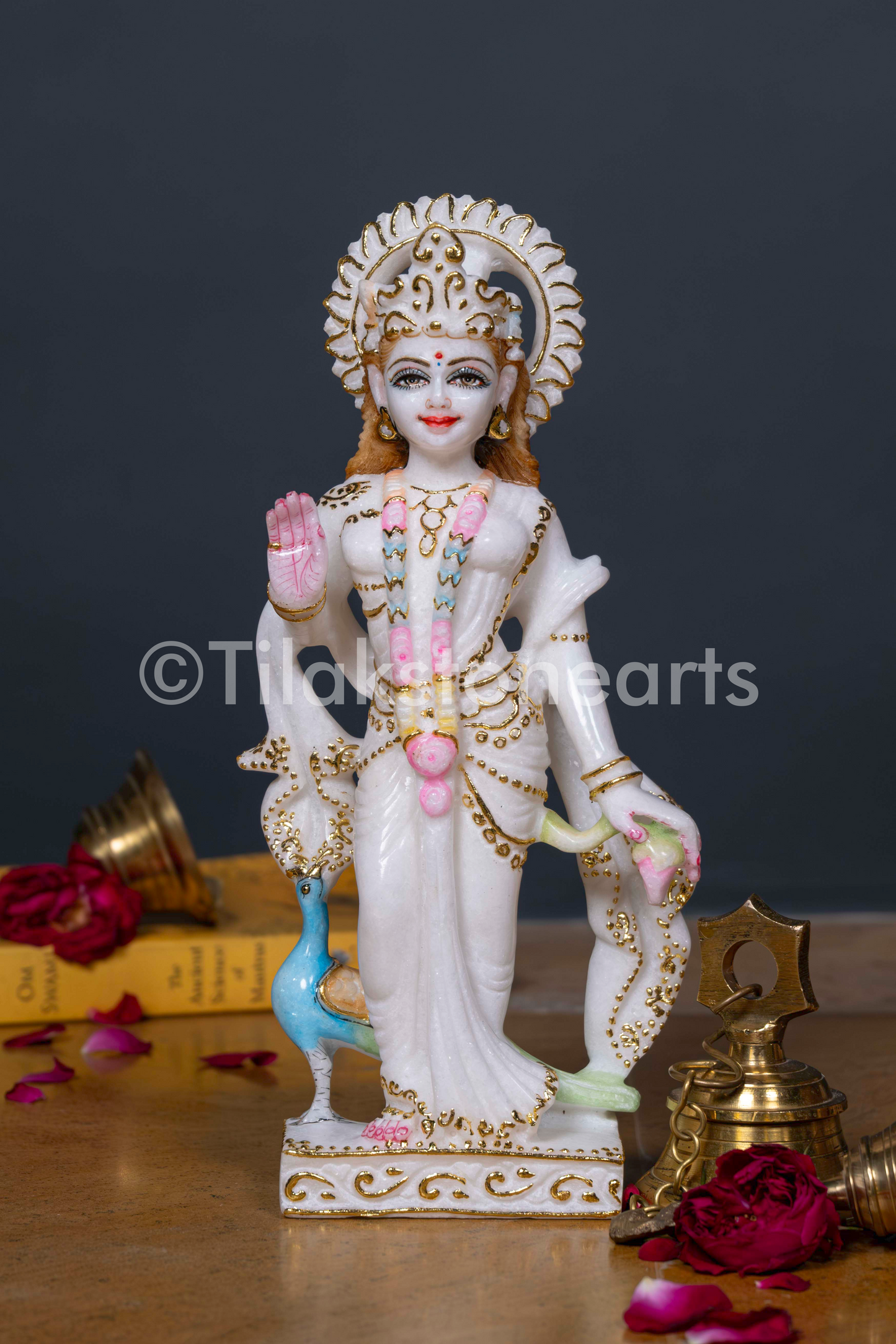 Radha Krishna 12" Vietnam Pure White Marble Idol