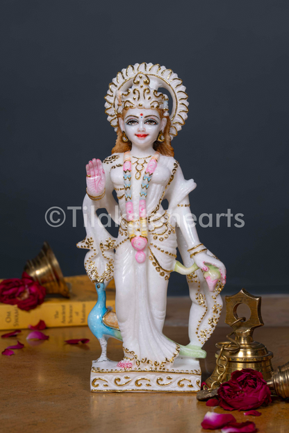 Radha Krishna 12" Vietnam Pure White Marble Idol