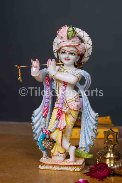 Radha Krishna Pair 12" Vietnam Pure White Marble Idol