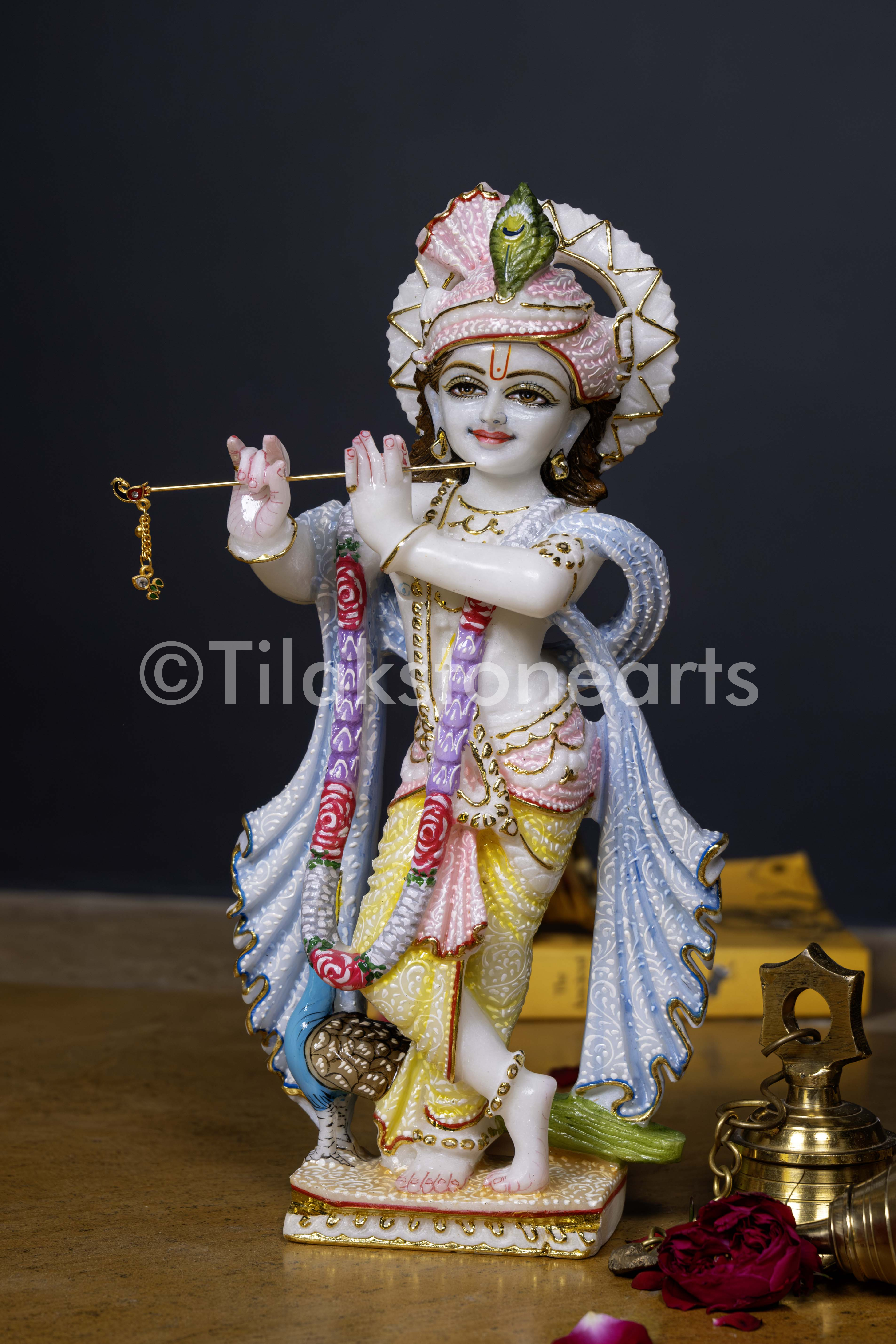 Radha Krishna 12" Vietnam Pure White Marble Idol