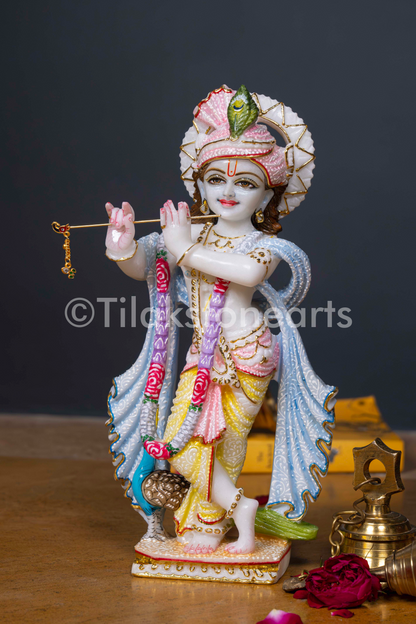 Radha Krishna 12" Vietnam Pure White Marble Idol