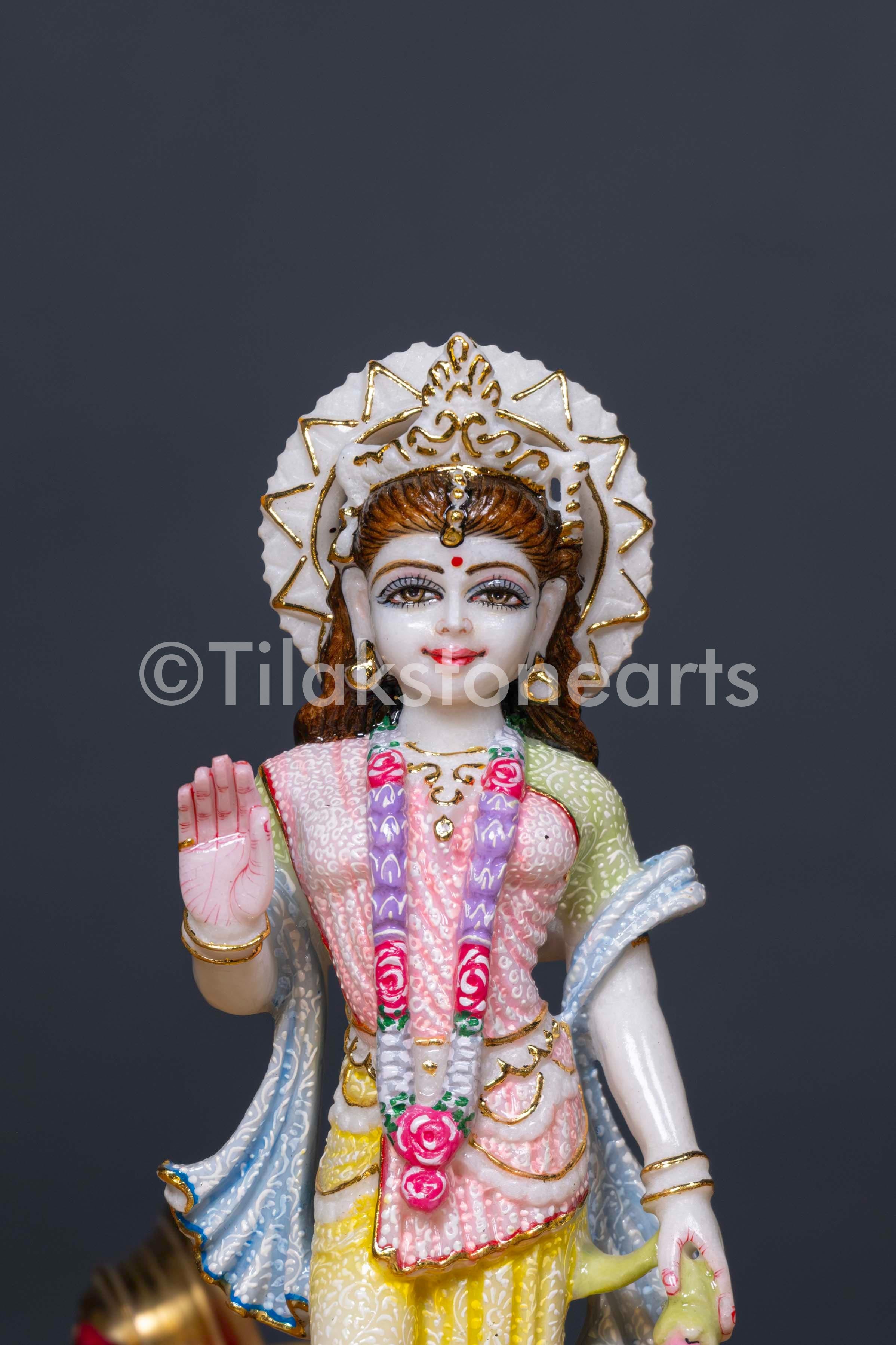 Radha Krishna 12" Vietnam Pure White Marble Idol