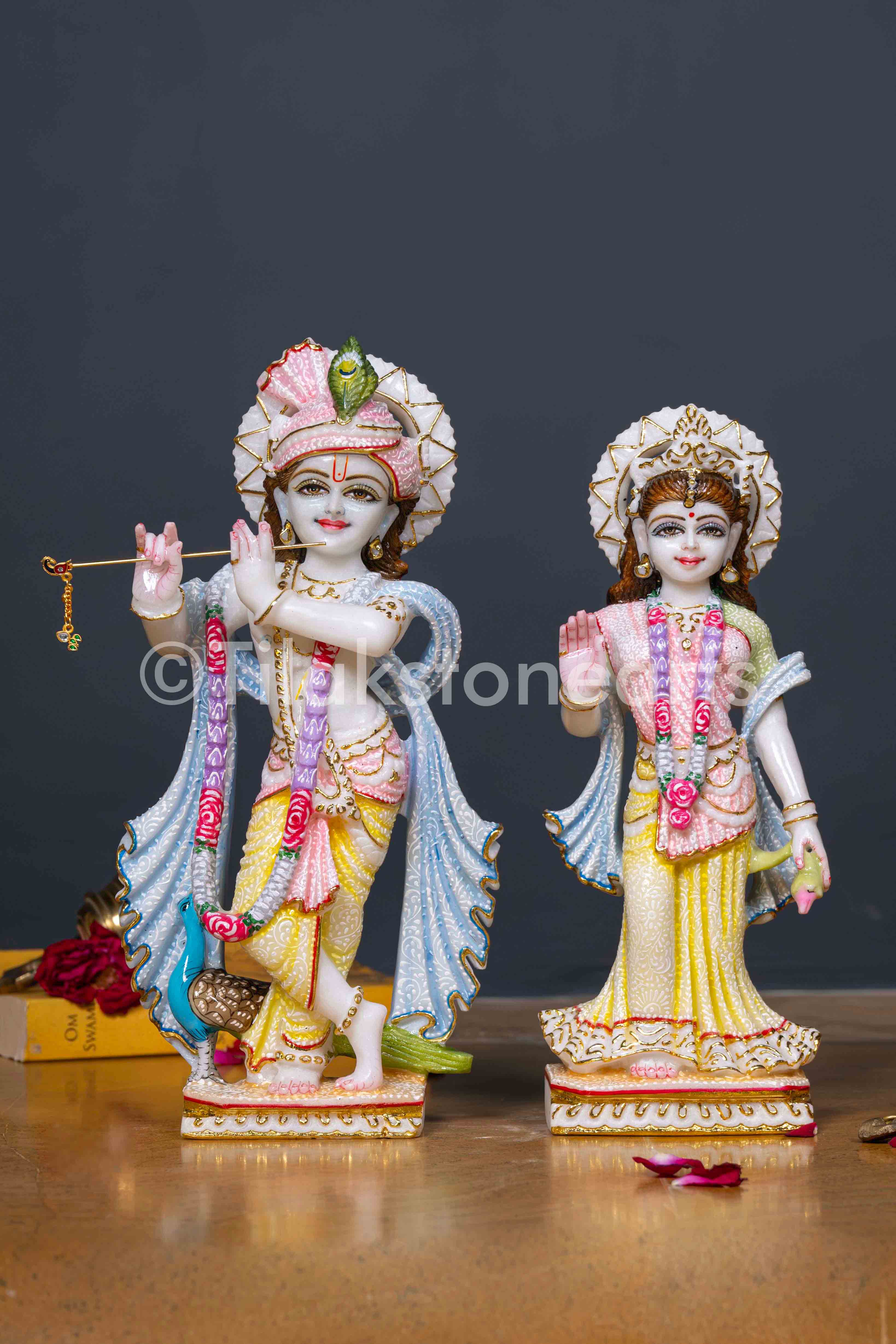 Radha Krishna 12" Vietnam Pure White Marble Idol