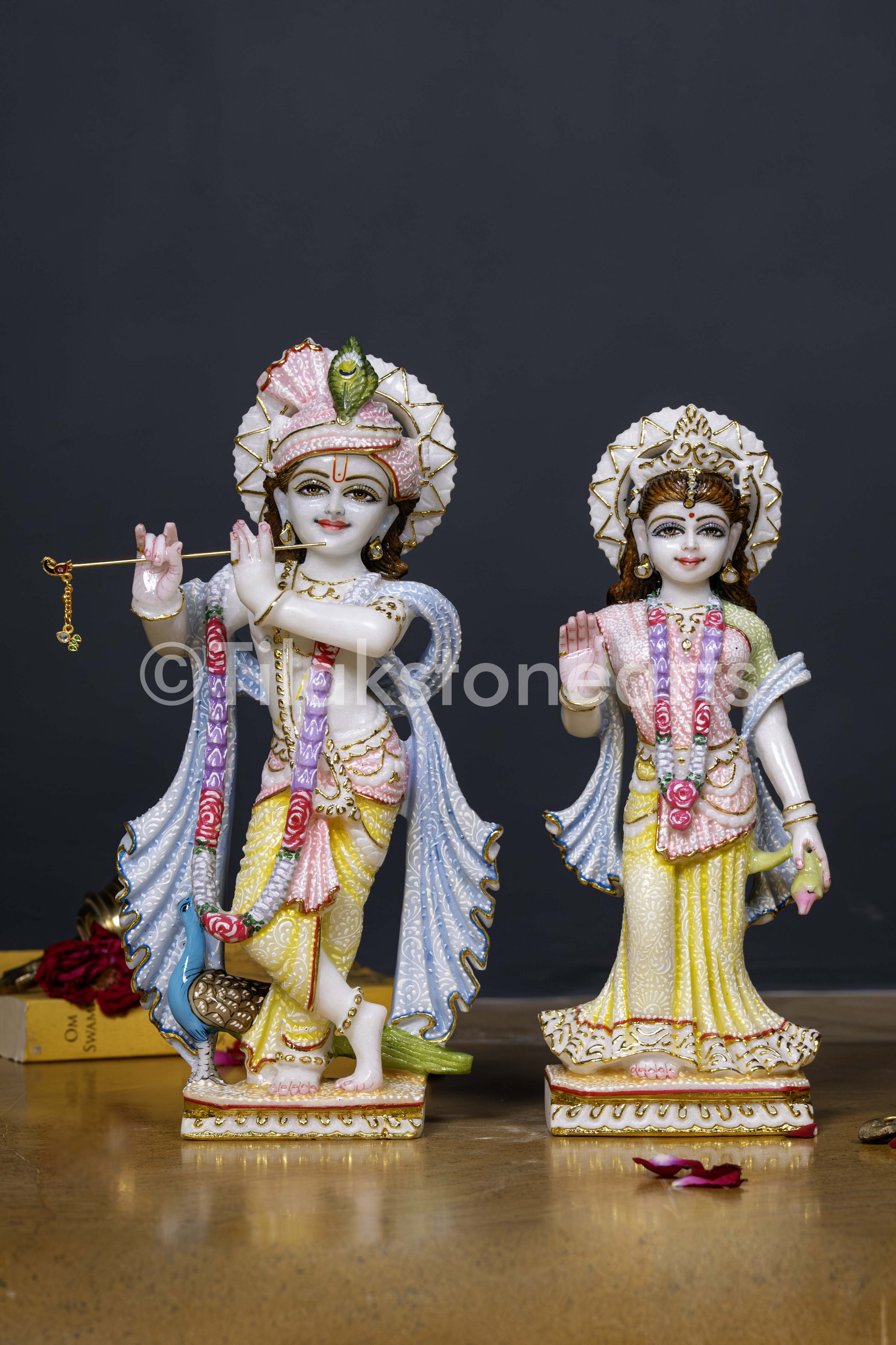 Radha Krishna 12" Vietnam Pure White Marble Idol