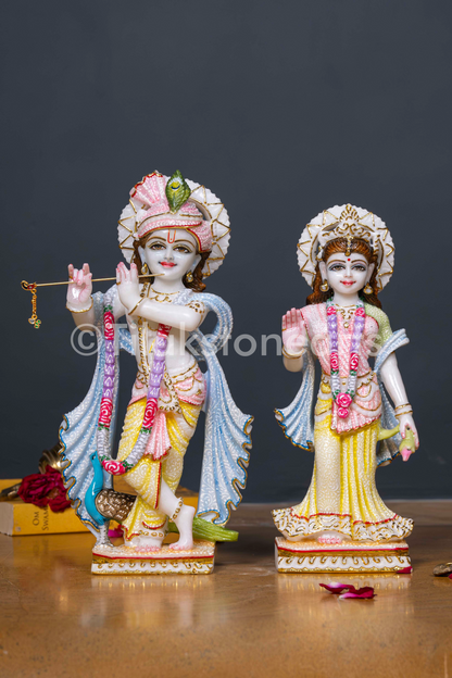 Radha Krishna 12" Vietnam Pure White Marble Idol