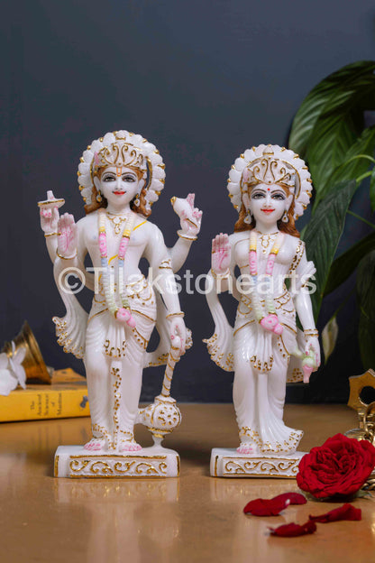 Vishnu Laxmi 12" Vietnam Pure White Marble Idol