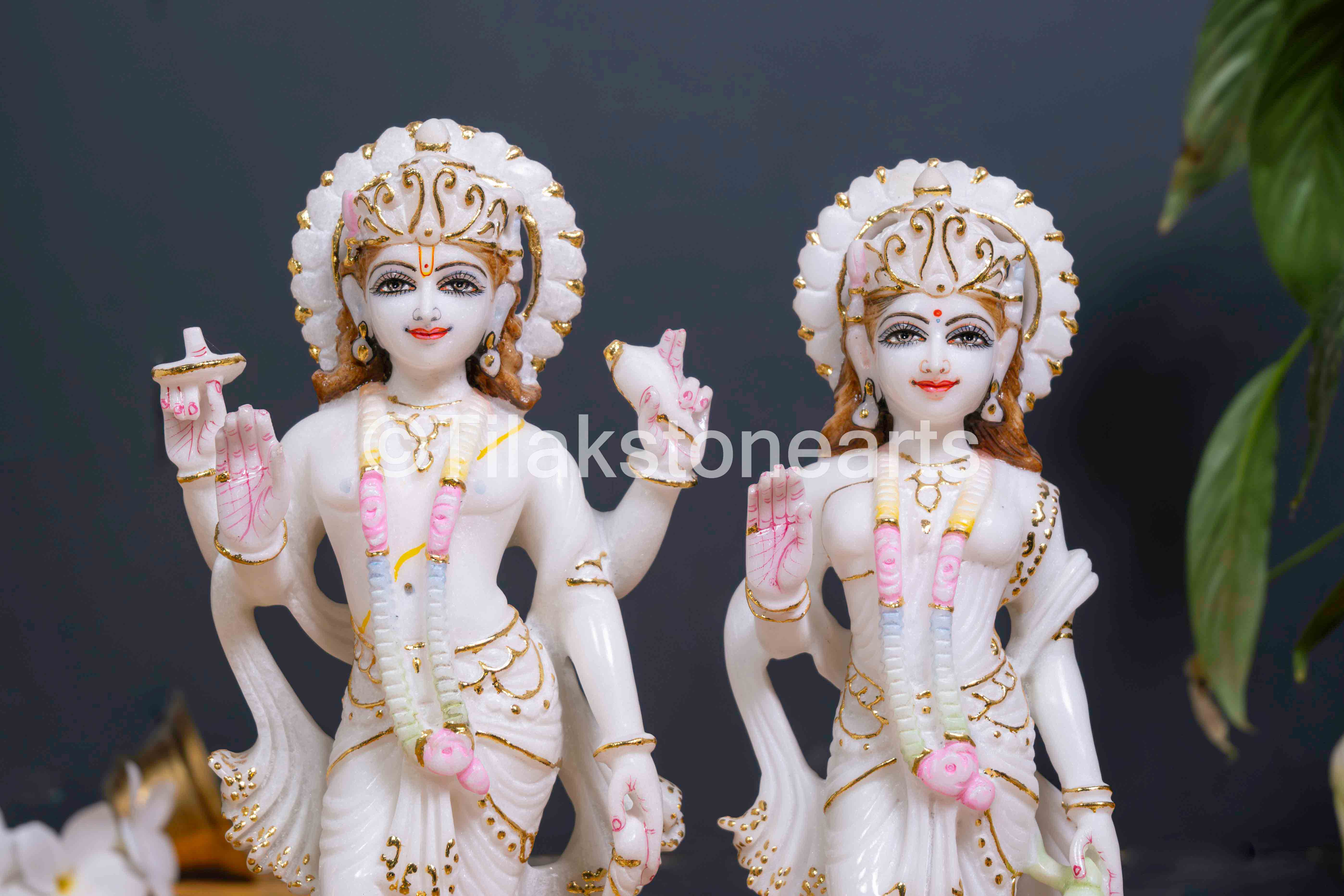 Vishnu Laxmi 12" Vietnam Pure White Marble Idol
