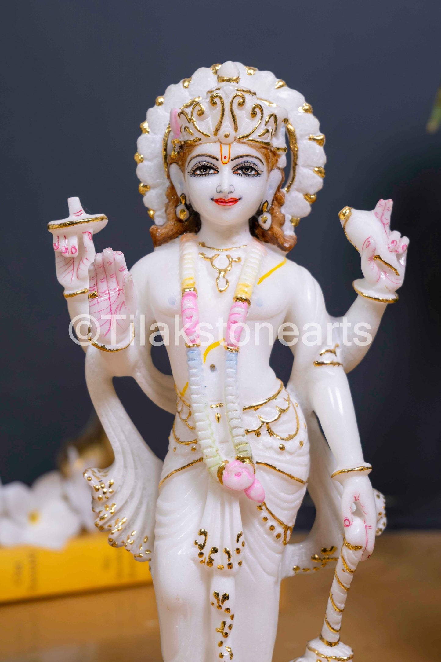 Vishnu Laxmi 12" Vietnam Pure White Marble Idol