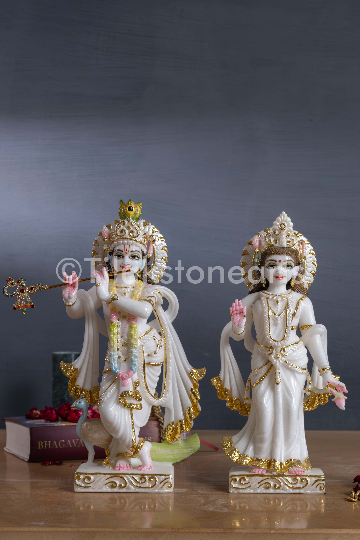 Radha Krishna 12" Vietnam Pure White Marble Idol