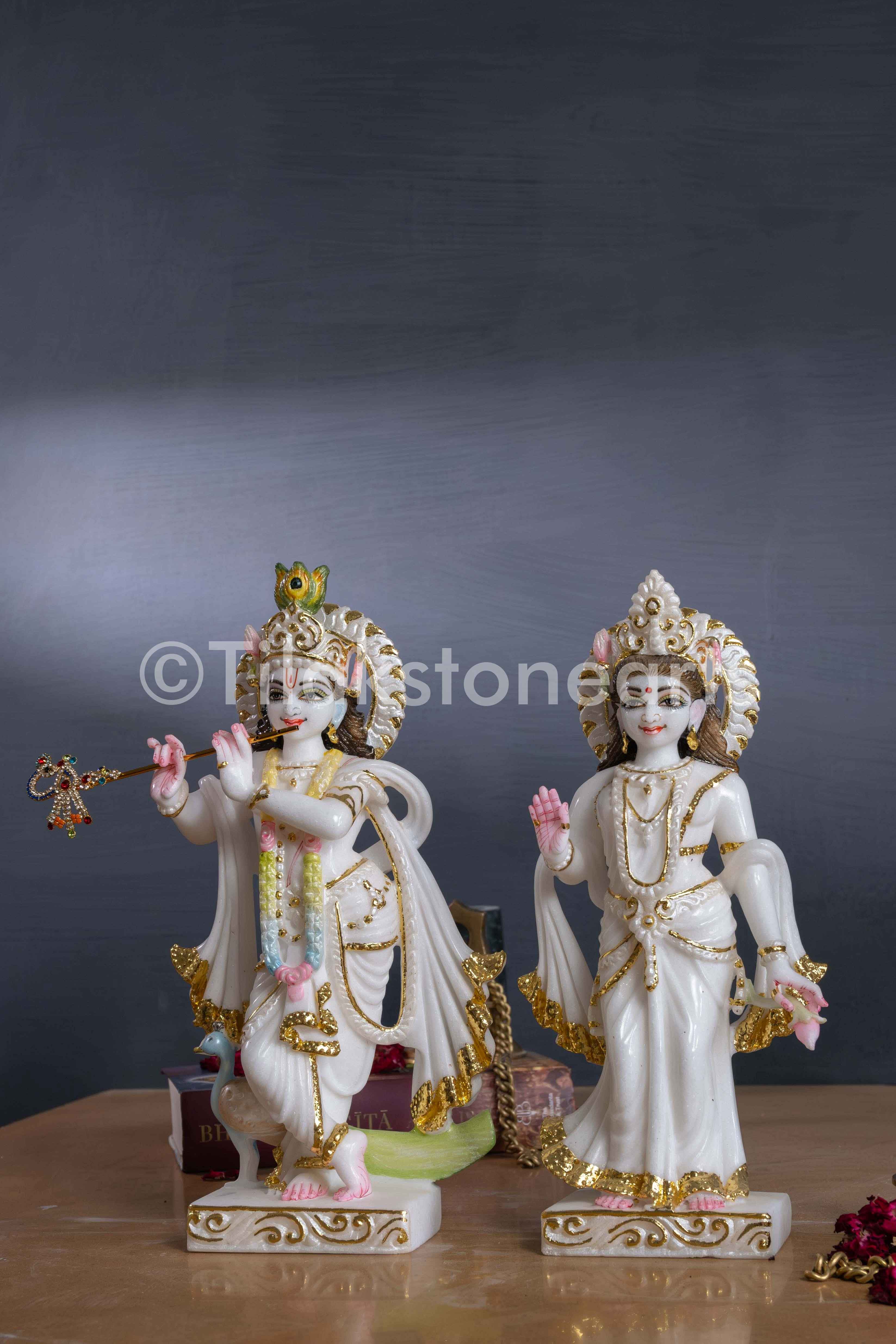 Radha Krishna 12" Vietnam Pure White Marble Idol