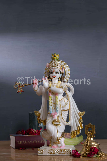 Radha Krishna 12" Vietnam Pure White Marble Idol