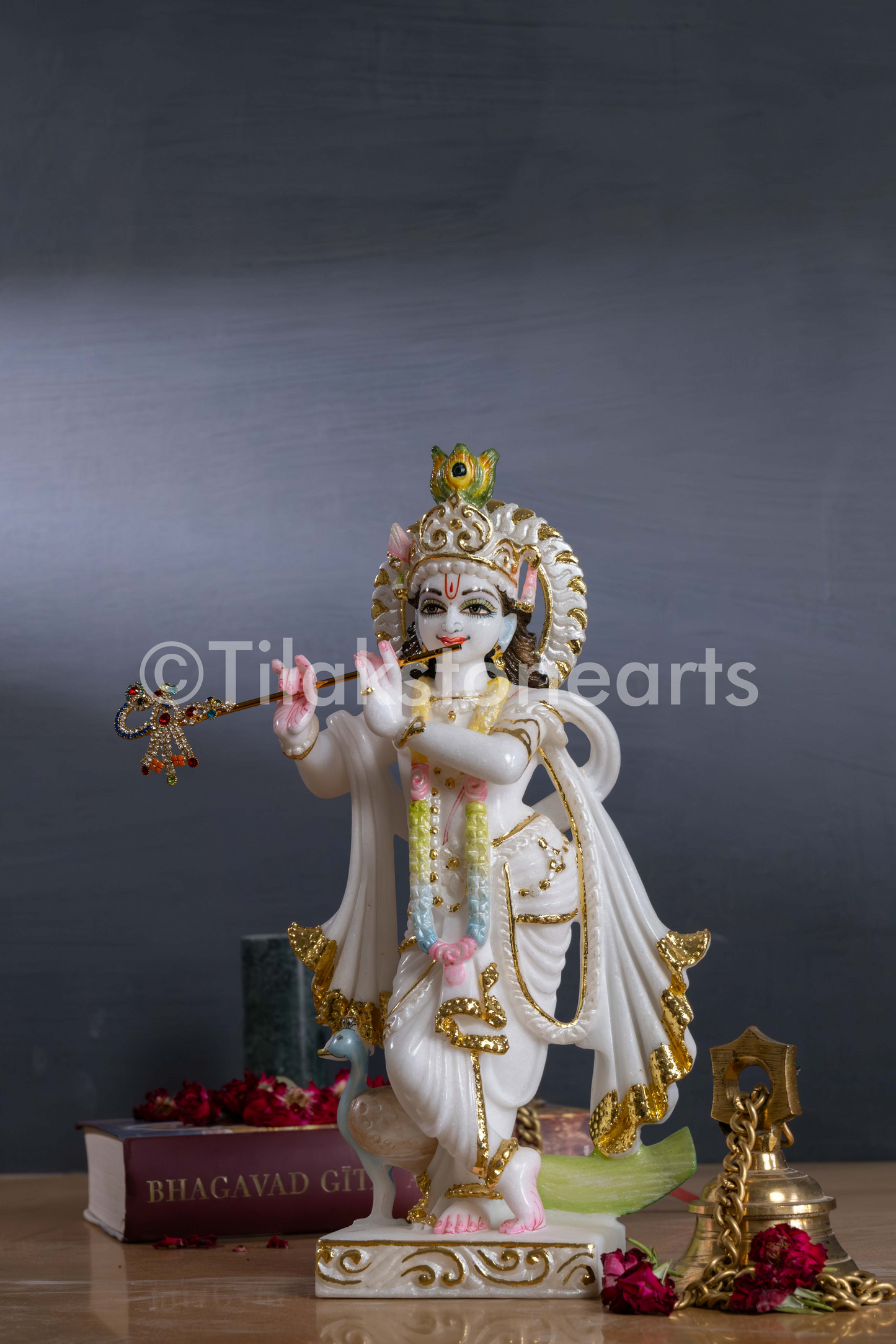 Radha Krishna 12" Vietnam Pure White Marble Idol