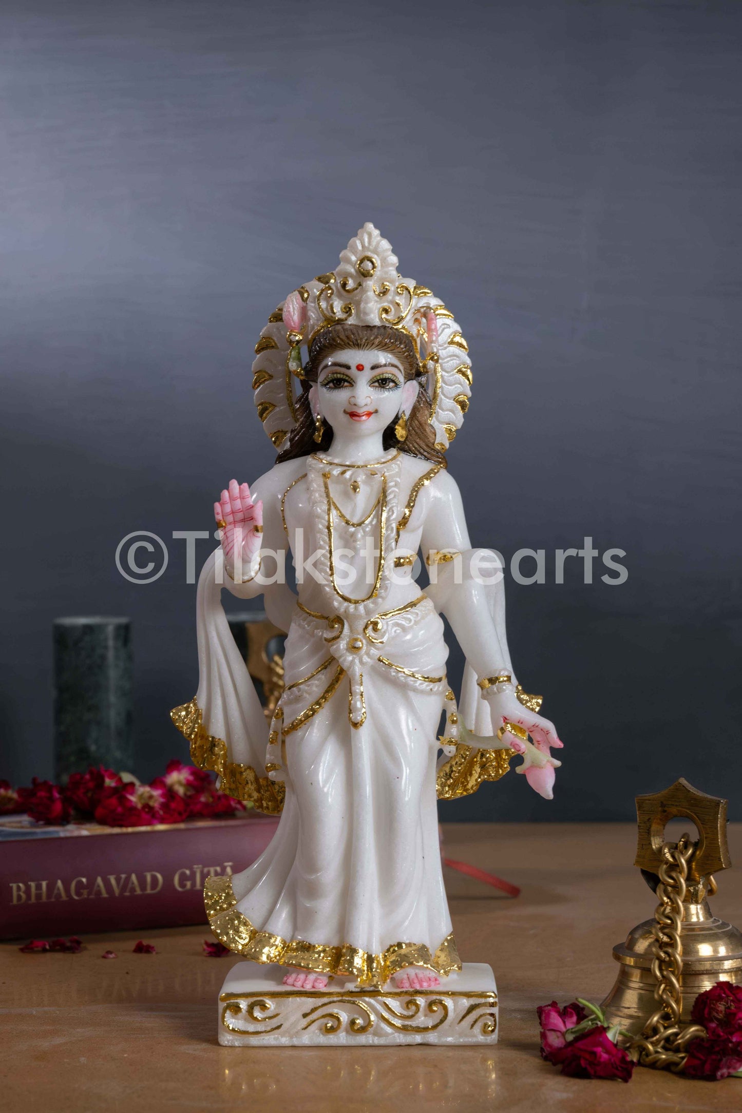 Radha Krishna 12" Vietnam Pure White Marble Idol