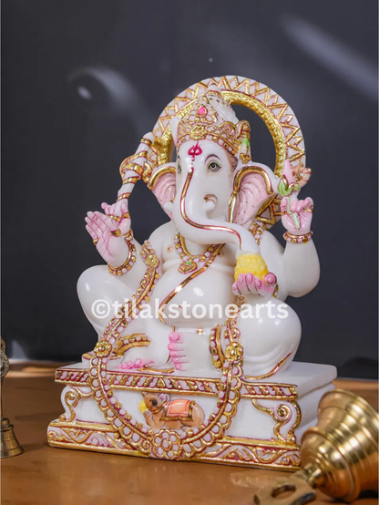Lord Ganesha 12" Vietnam Pure White Marble Idol