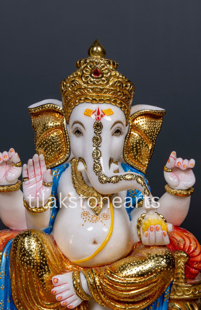 Lord Ganesha 18" Vietnam Pure White Marble Idol