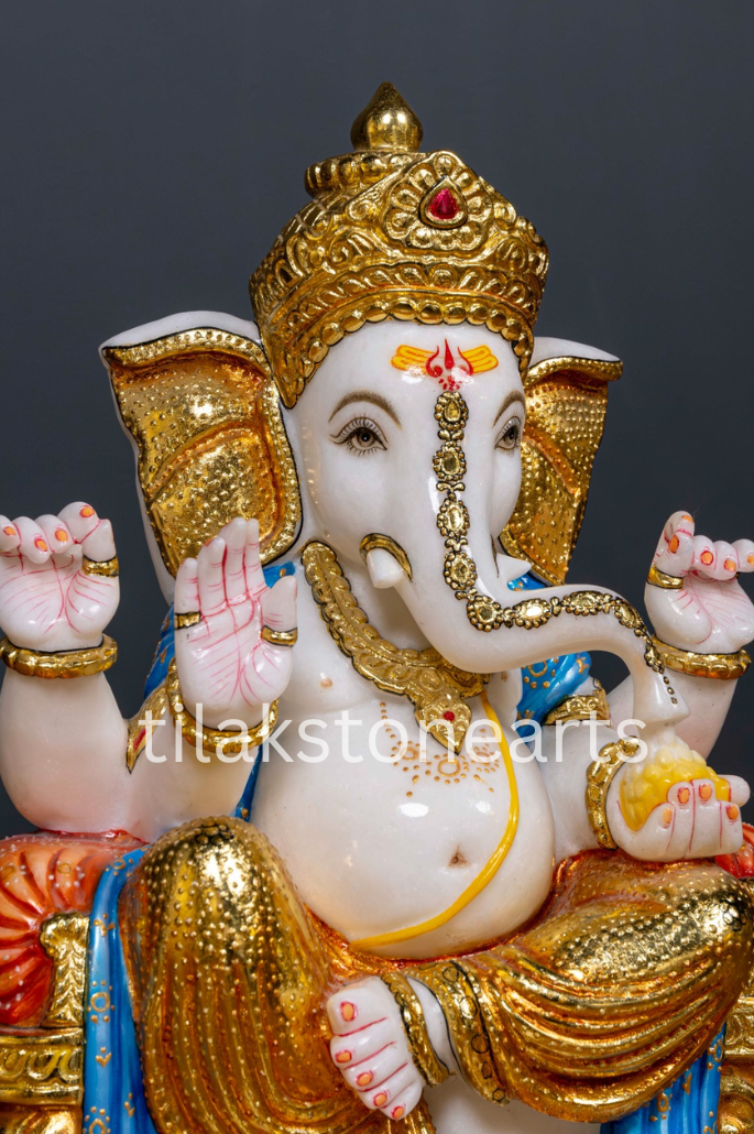 Lord Ganesha 18" Vietnam Pure White Marble Idol