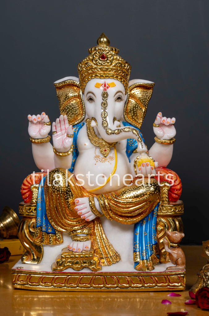 Ganesha 18" Vietnam Pure White Marble Idol