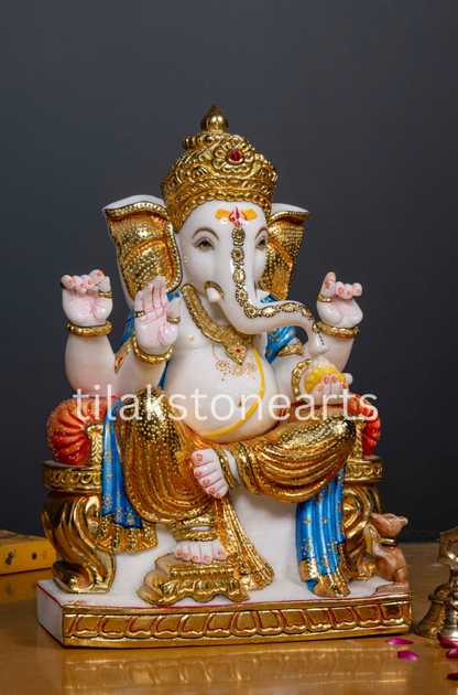 Lord Ganesha 18" Vietnam Pure White Marble Idol