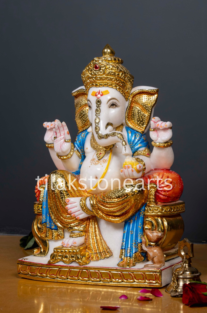 Ganesha 18" Vietnam Pure White Marble Idol