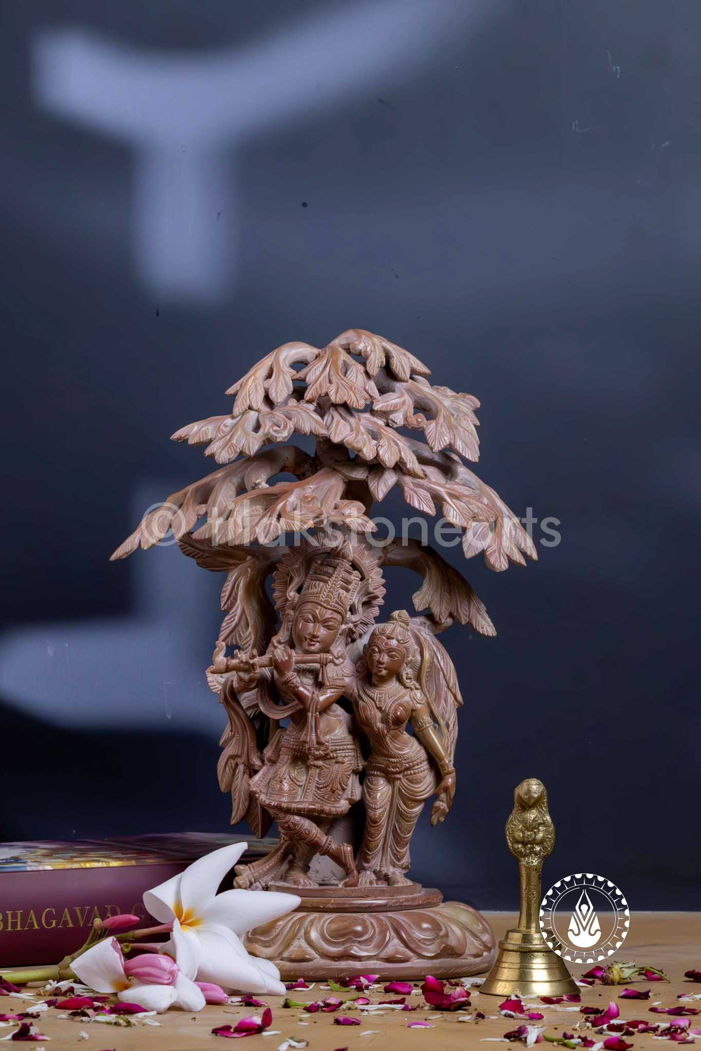 Radha Krishna Under A Tree 12" | Serpentine Stone