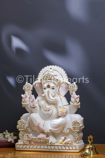 Lord Ganesha 18" Vietnam Pure White Marble Idol