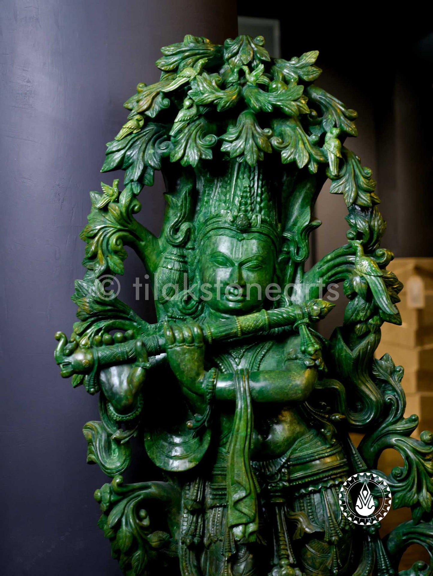 Krishna Under Tree 42" | Green Stone