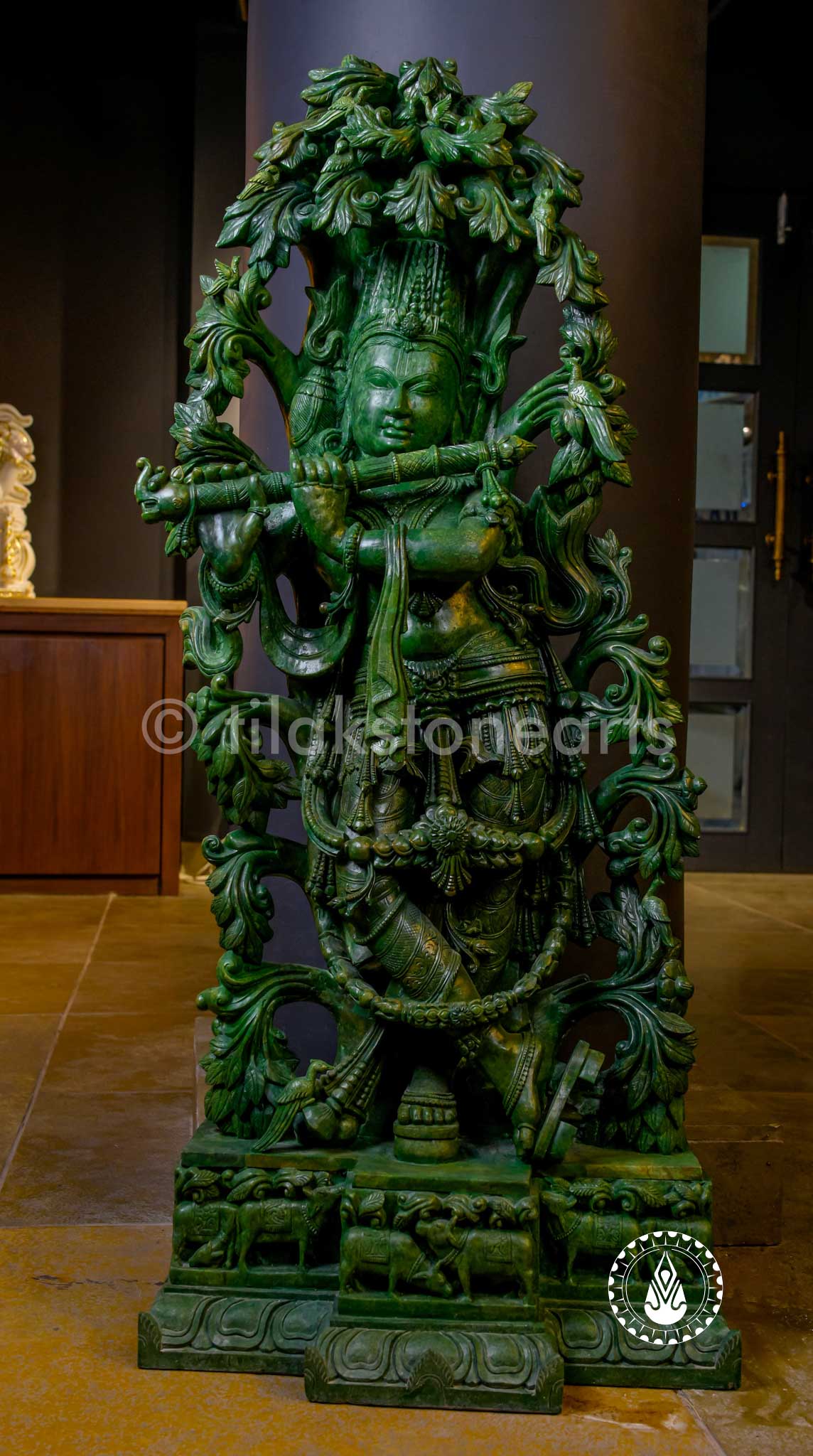 Krishna Under Tree 42" | Green Stone