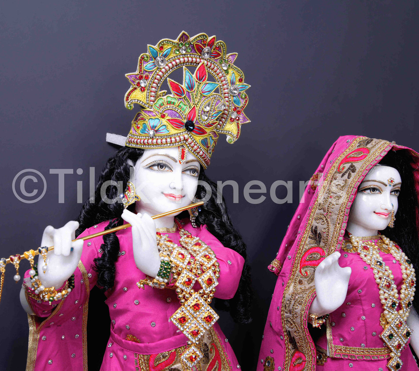 Radha Krishna 24" Vietnam Pure White Marble Idol