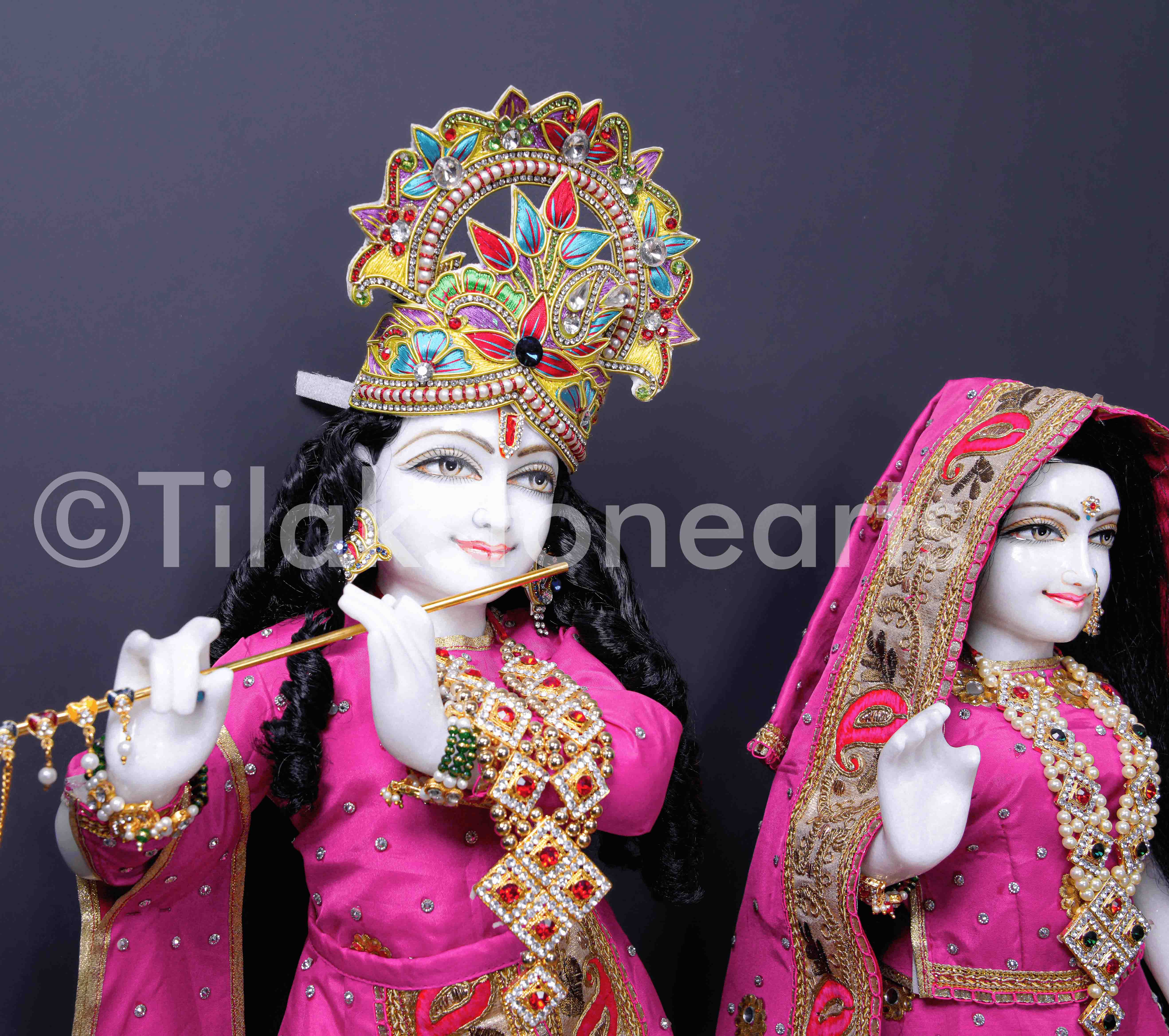Radha Krishna 24" Vietnam Pure White Marble Idol