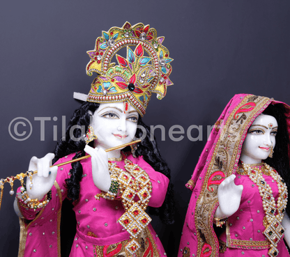 Radha Krishna 24" Vietnam Pure White Marble Idol