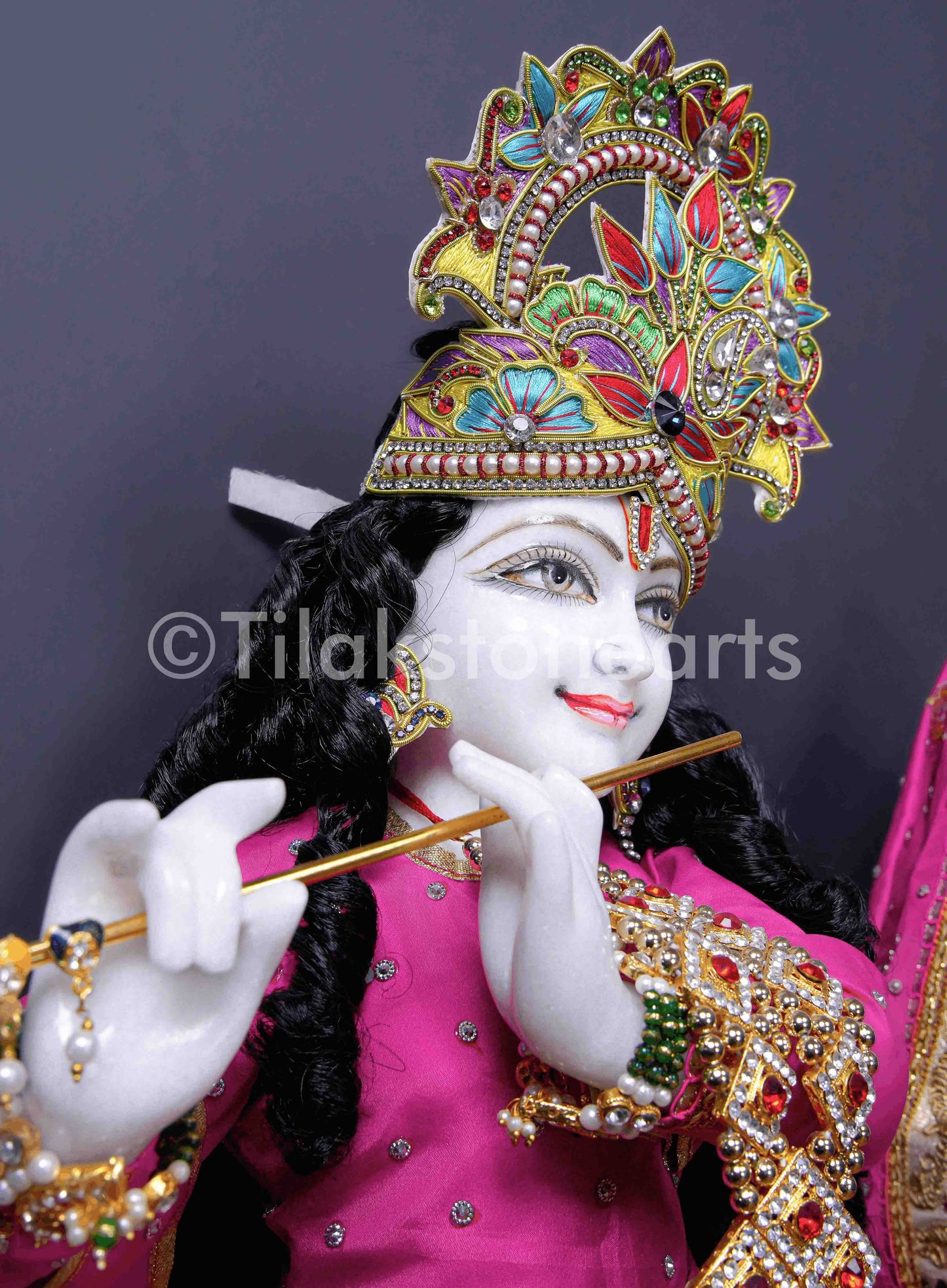 Radha Krishna 24" Vietnam Pure White Marble Idol