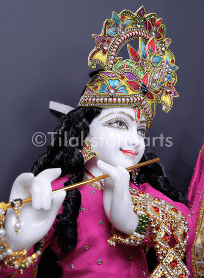 Radha Krishna 24" Vietnam Pure White Marble Idol