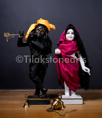 Isckon Radha Krishna 24" Vietnam Pure White & Natural Black Marble Idol