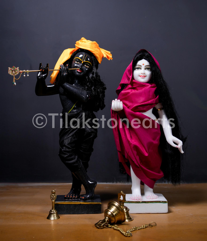 Isckon Radha Krishna 24" Vietnam Pure White & Natural Black Marble Idol