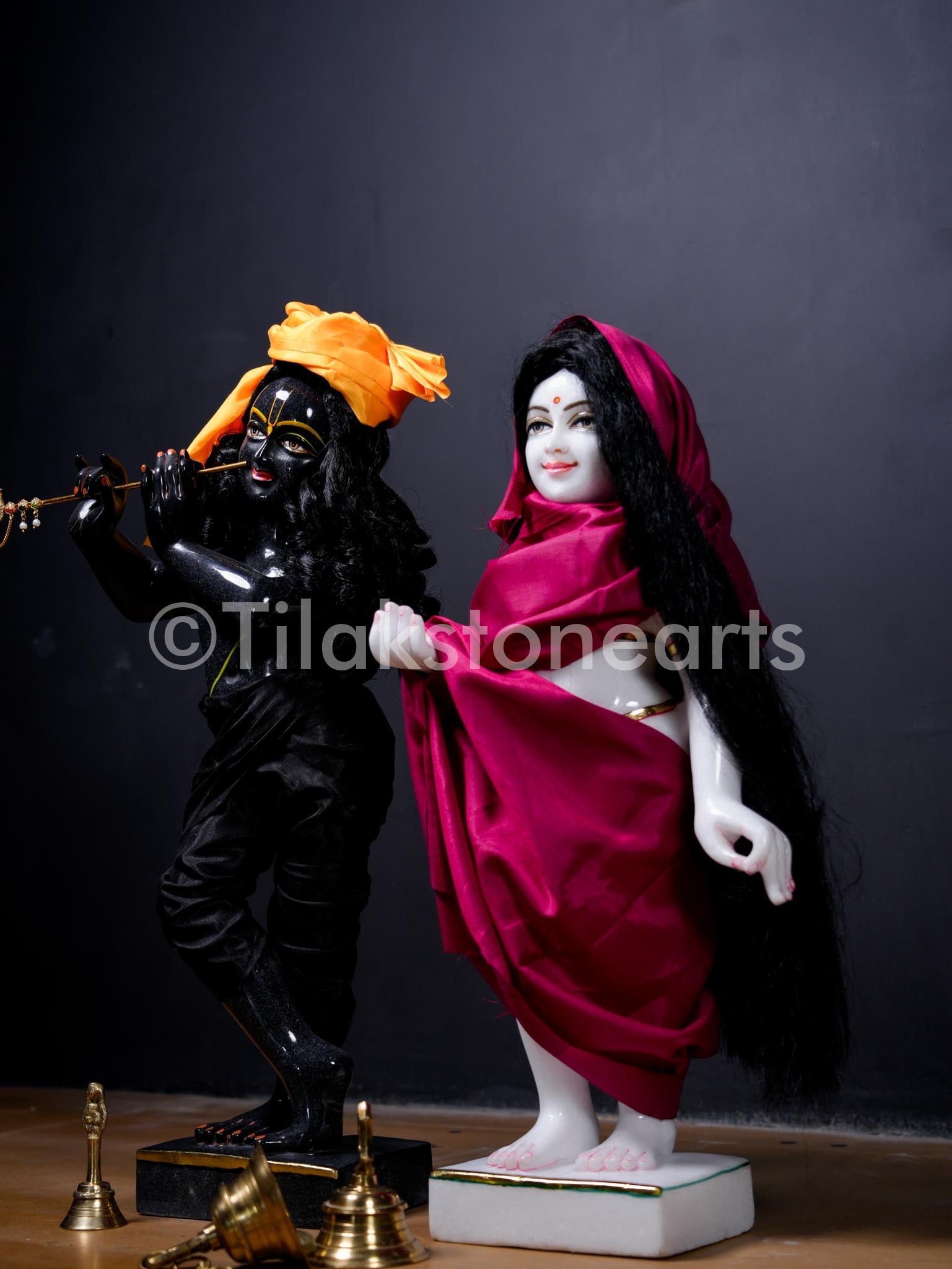 Isckon Radha Krishna 24" Vietnam Pure White & Natural Black Marble Idol