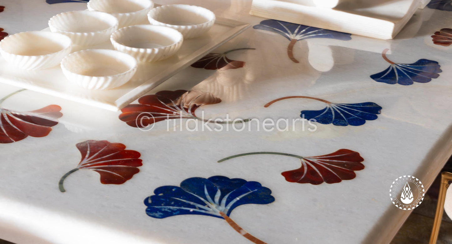 Dining Table 31" | Swiss White With Inlay Stones
