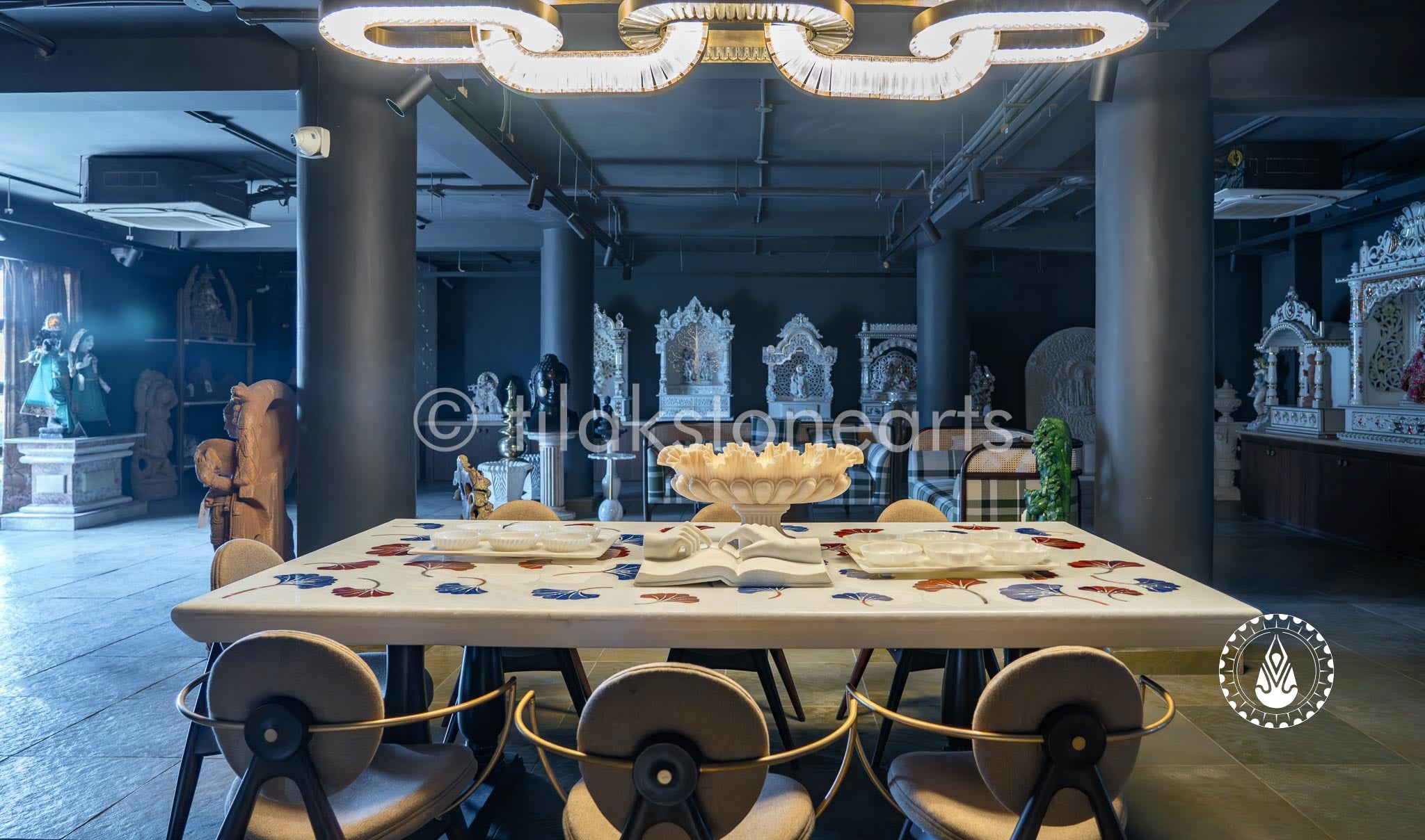 Dining Table 31" | Swiss White With Inlay Stones