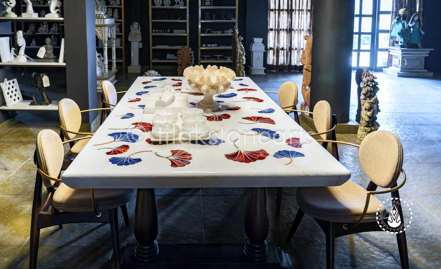 Dining Table 31" | Swiss White With Inlay Stones
